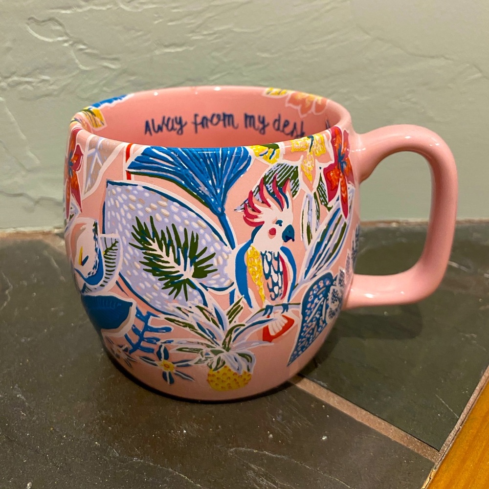 Opalhouse Stoneware Mug Away From My Desk 16 Oz Cockatoo Floral Pink